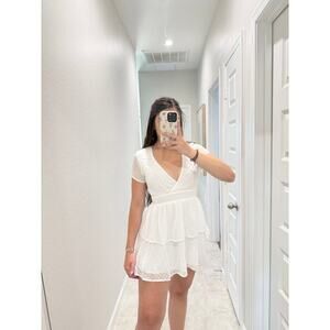 Lucky in the Sky White Tiered Mini Dress - Size Small